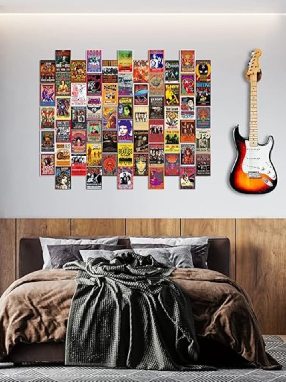 60 PC Vintage Rock Band Posters, 70s 80s 90s Retro Concert Prints, Bedroom Wall